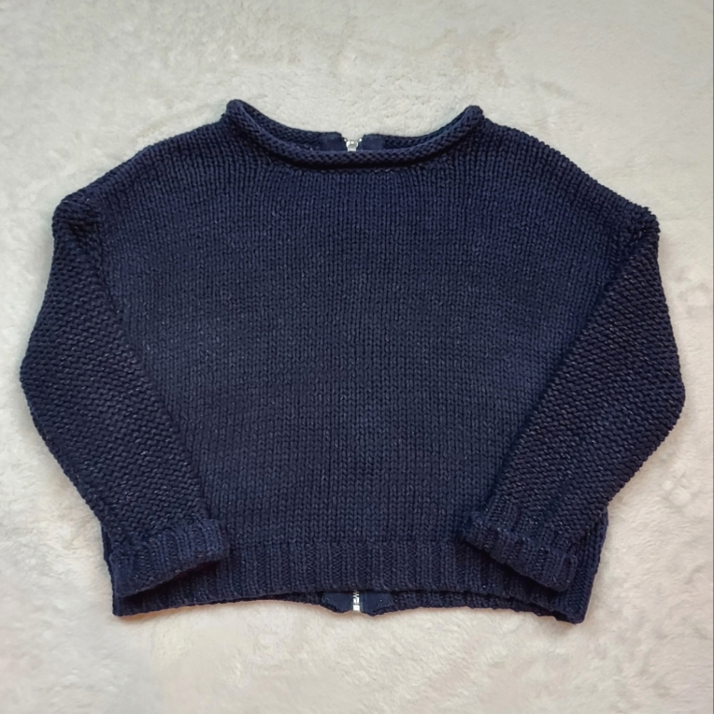 Topshop Navy Blue Long Sleeve Back Zipper Crew Neck Sweater Size 2